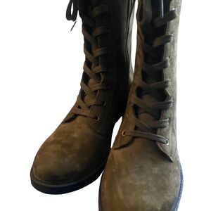 Rouge Olive Suede Lace-Up Combat Boots Size 10 NEW Side